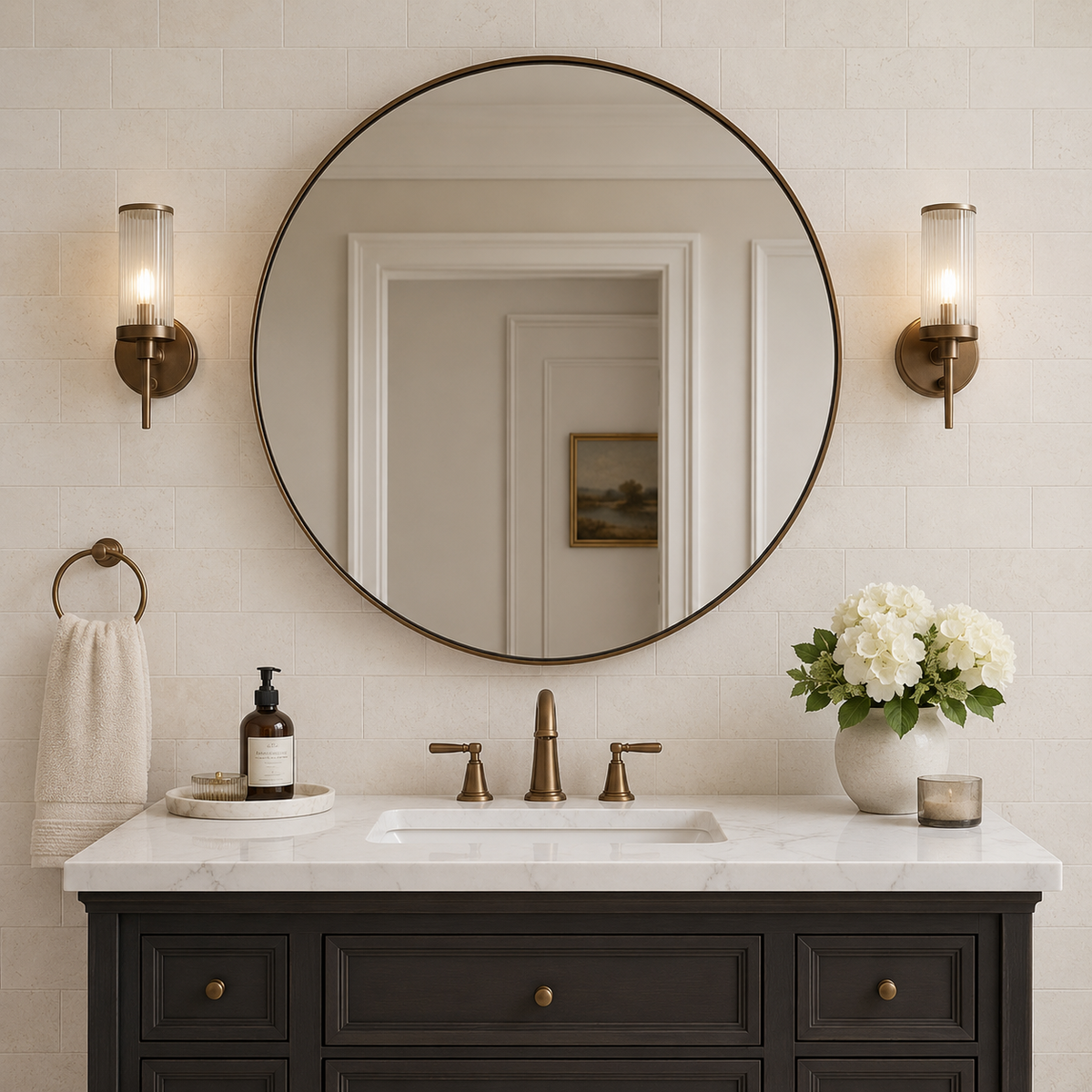 Modern Round Bathroom Mirrors Circle Wall Mirror | Stainless Steel Frame