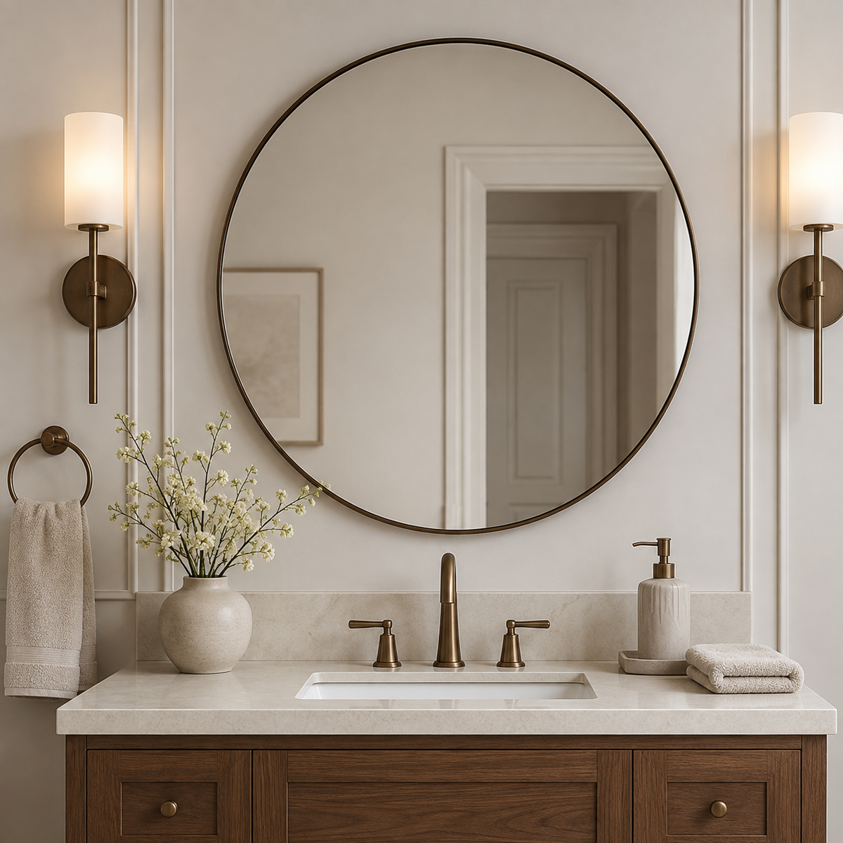 Modern Round Bathroom Mirrors Circle Wall Mirror | Stainless Steel Frame
