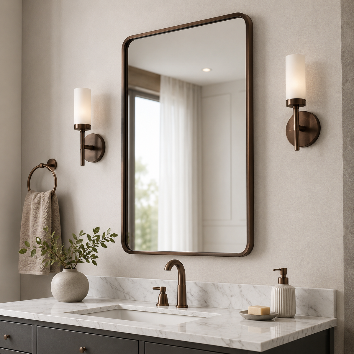 Contemporary Rounded Rectangular Bathroom Wall Mirror |Thicker Stainless Steel Framed