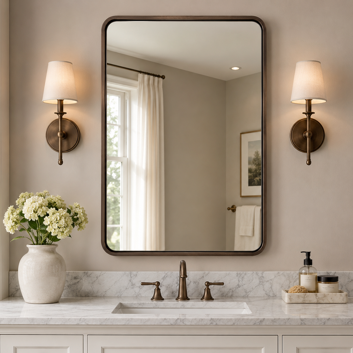Contemporary Rounded Rectangular Bathroom Wall Mirror |Thicker Stainless Steel Framed