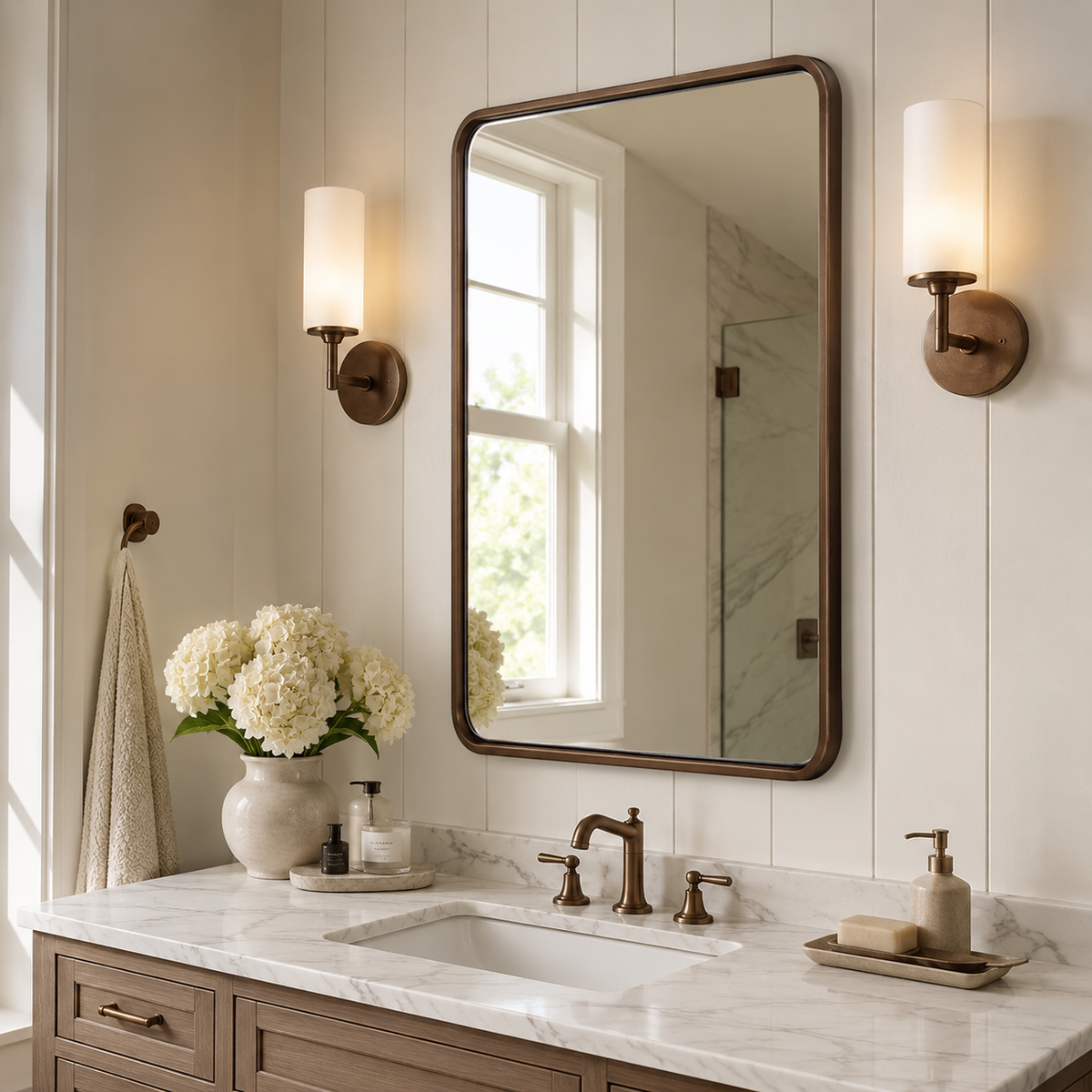 Contemporary Rounded Rectangular Bathroom Wall Mirror |Thicker Stainless Steel Framed