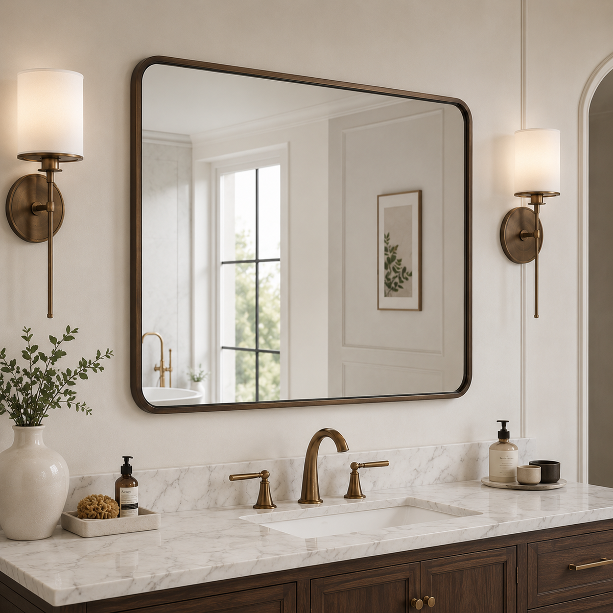 Contemporary Rounded Rectangular Bathroom Wall Mirror |Thicker Stainless Steel Framed