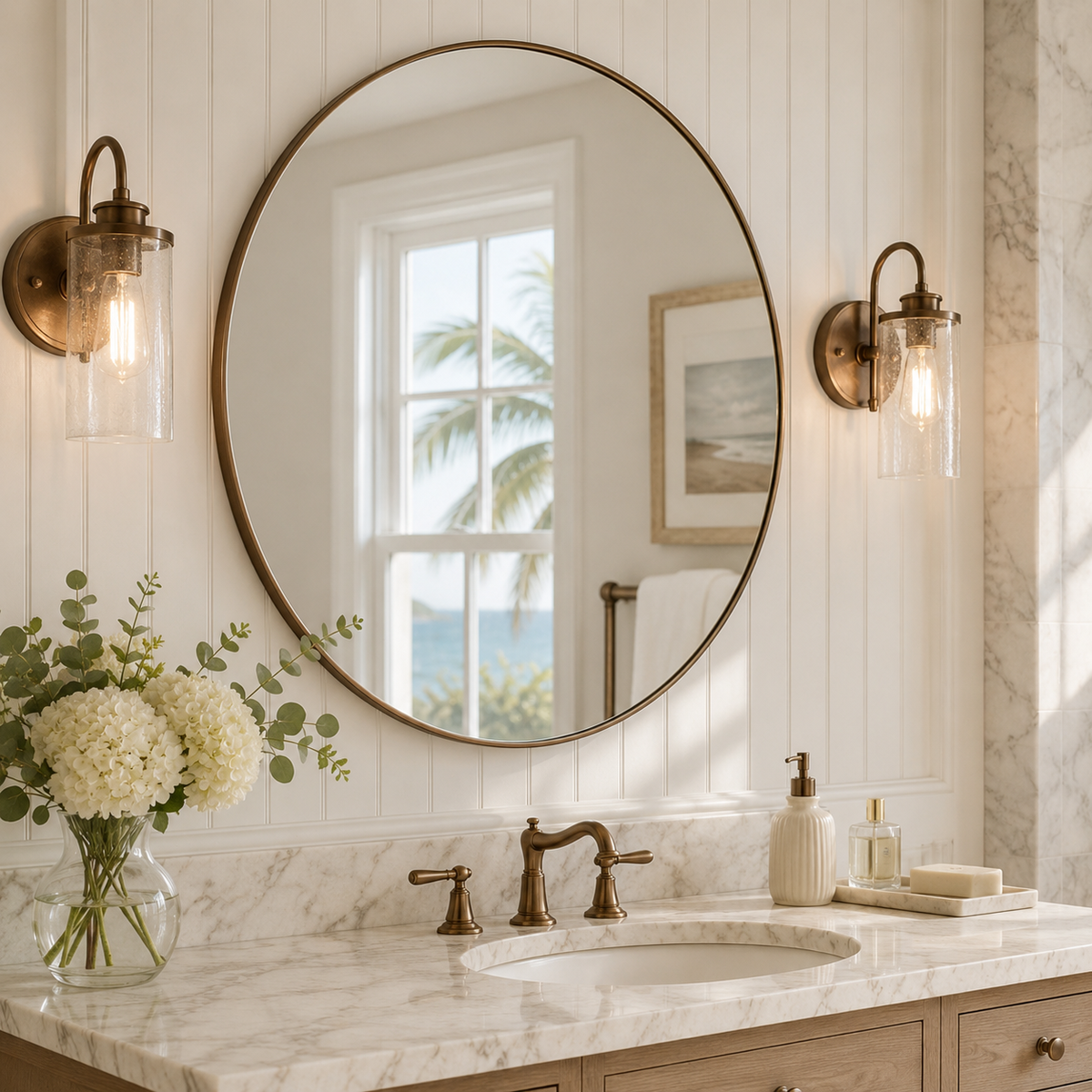 Modern Round Bathroom Mirrors Circle Wall Mirror | Stainless Steel Frame