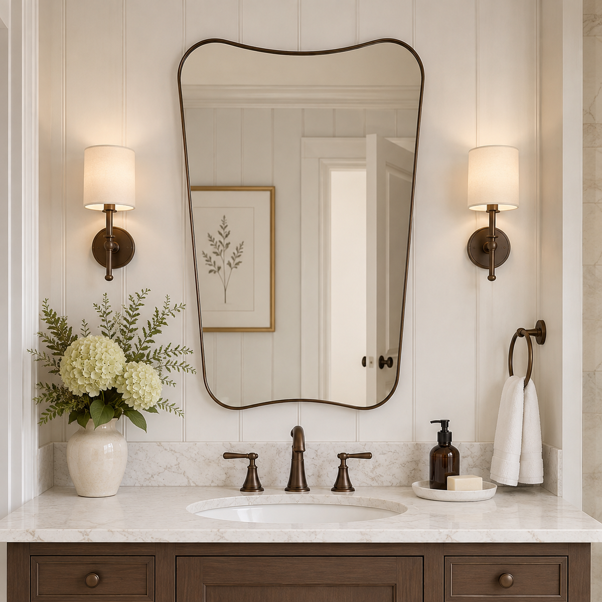 Italian Luxury Style Irregular Scalloped Wall Mirror for Bathroom  |Stainless Steel Frame