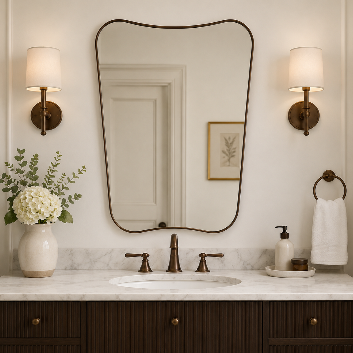 Italian Luxury Style Irregular Scalloped Wall Mirror for Bathroom  |Stainless Steel Frame