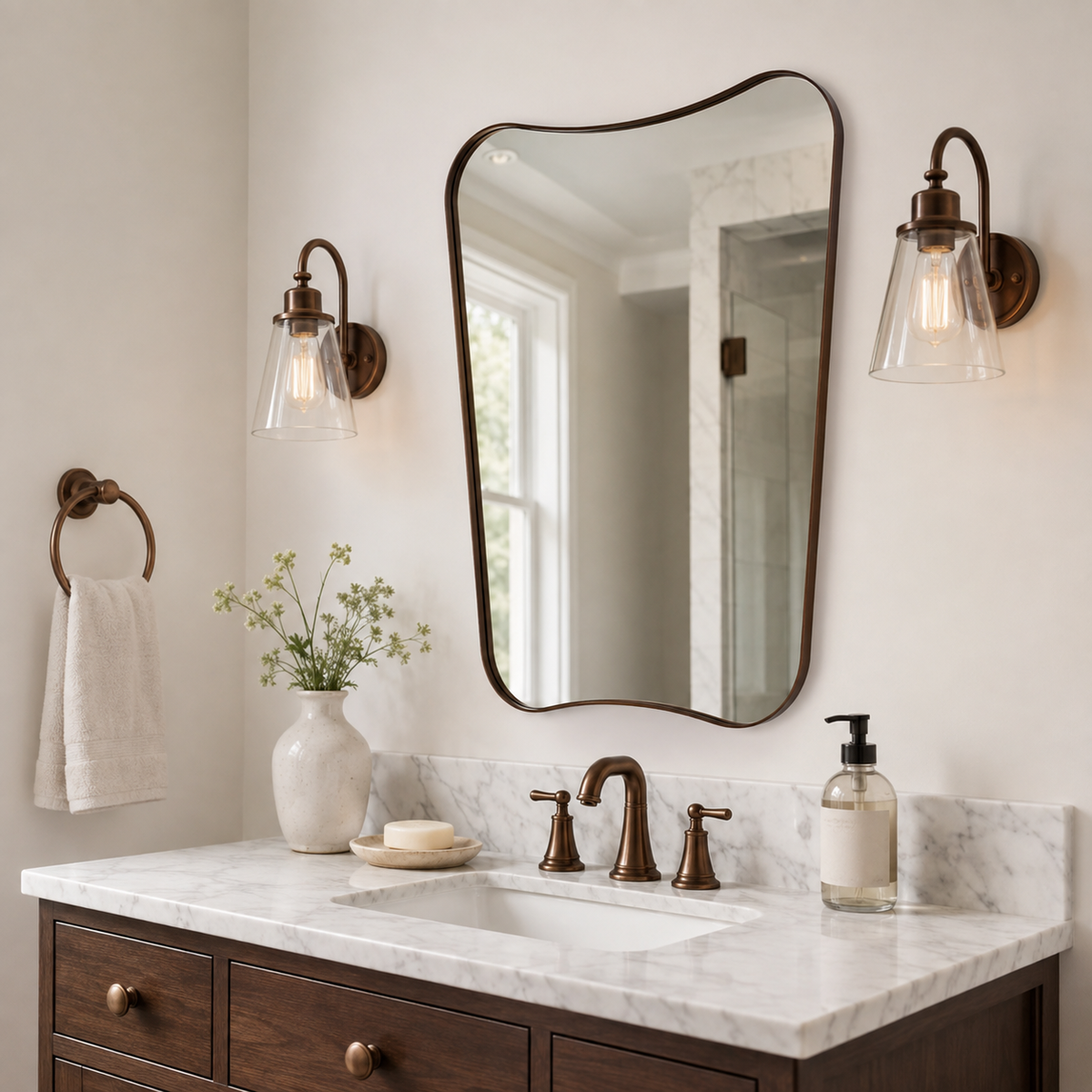 Italian Luxury Style Irregular Scalloped Wall Mirror for Bathroom  |Stainless Steel Frame