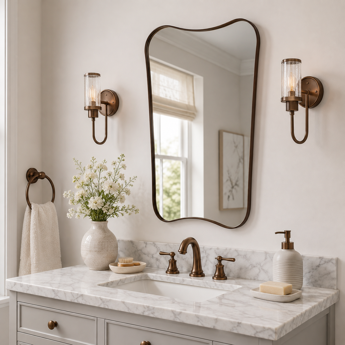 Italian Luxury Style Irregular Scalloped Wall Mirror for Bathroom  |Stainless Steel Frame