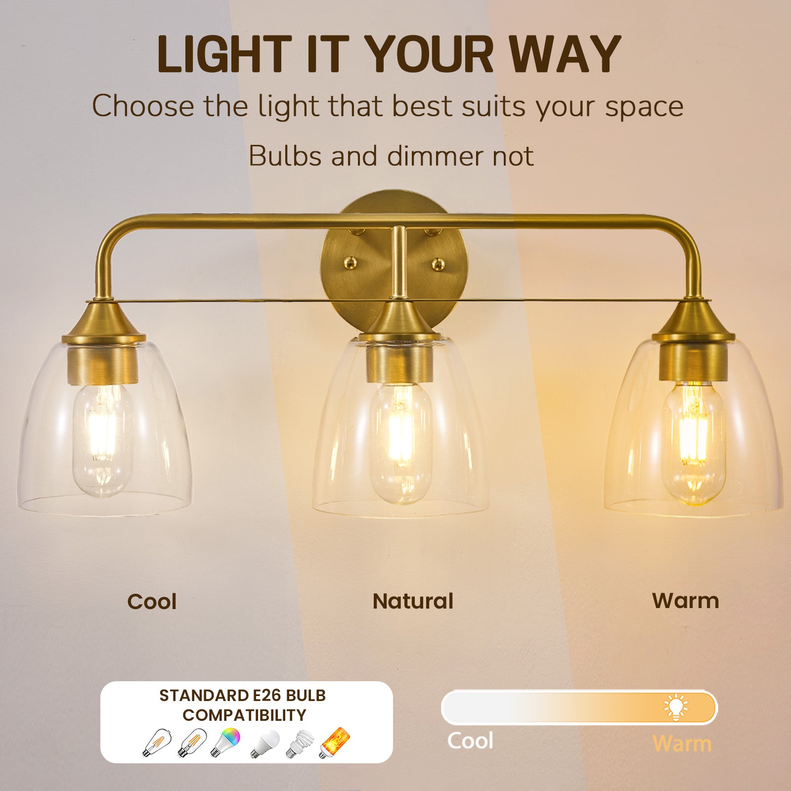 Modern Clear Bell Glass Wall Light Dual-Rail Frame Bathroom Vanity Light