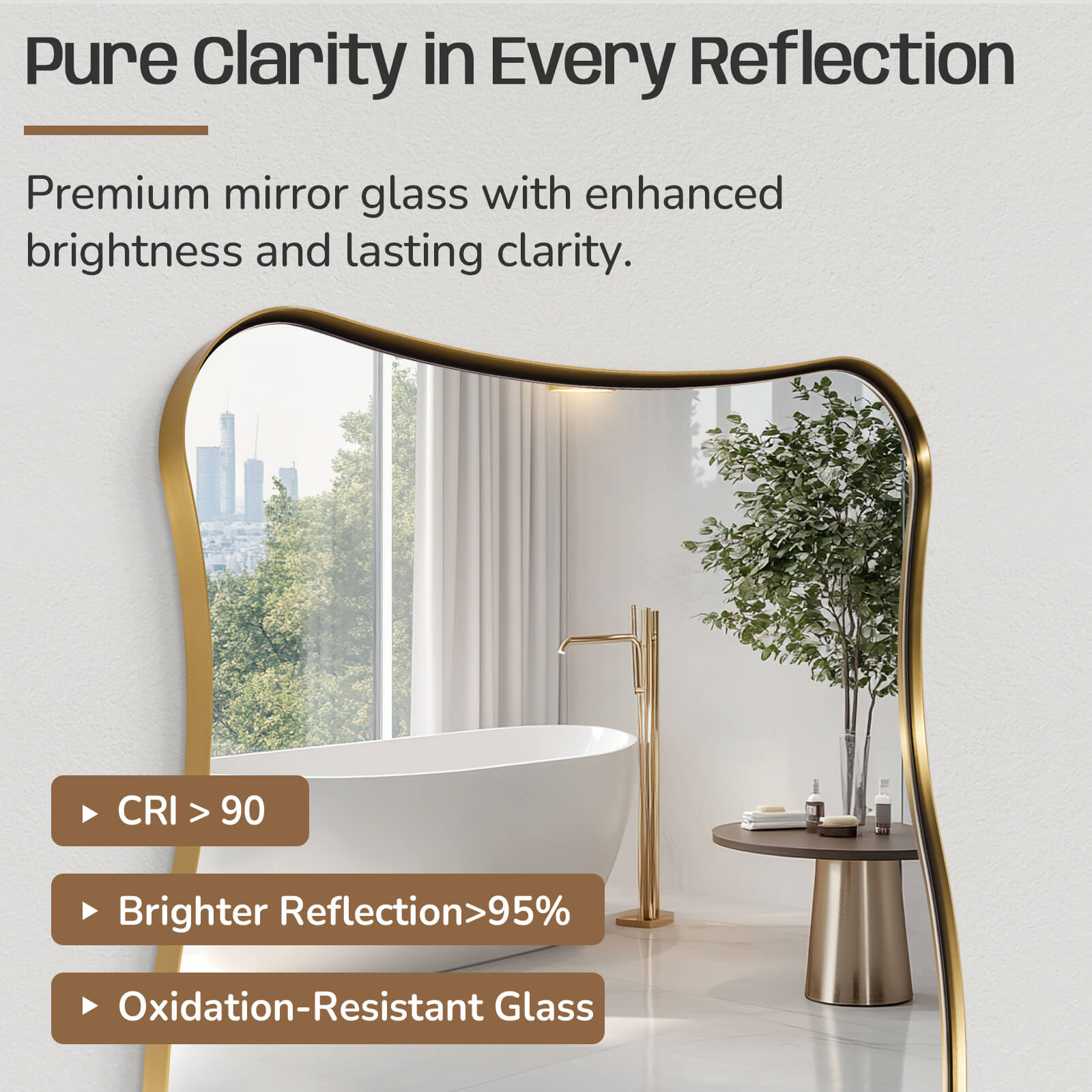 Contemporary Wavy Rectangle Scalloped Bathroom Wall Mirror | Stainless Steel Frame