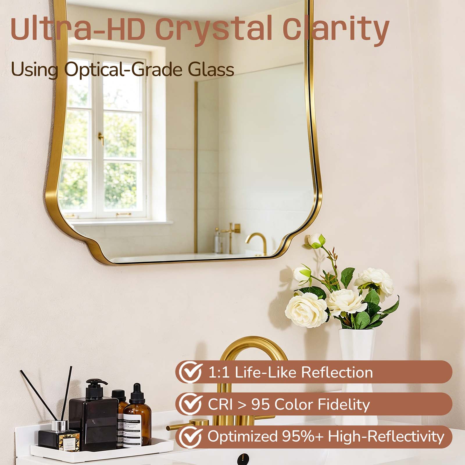 Contemporary Concave Edge Scalloped Bathroom Mirror Decorative | Stainless Steel Frame