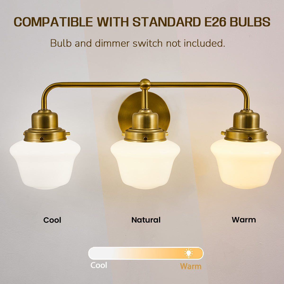 Traditional Schoolhouse Opal Glass Shade Bathroom Vanity Light