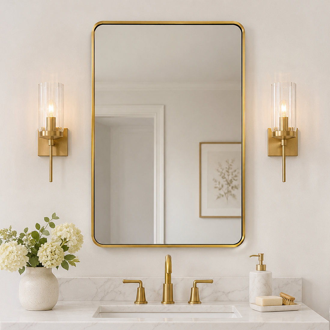 Modern Bold Framed Rectangle Wall Mirrors for Bathroom Wall| Stainless Steel Framed