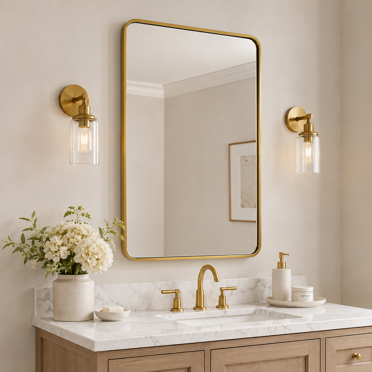 Modern Bold Framed Rectangle Wall Mirrors for Bathroom Wall| Stainless Steel Framed