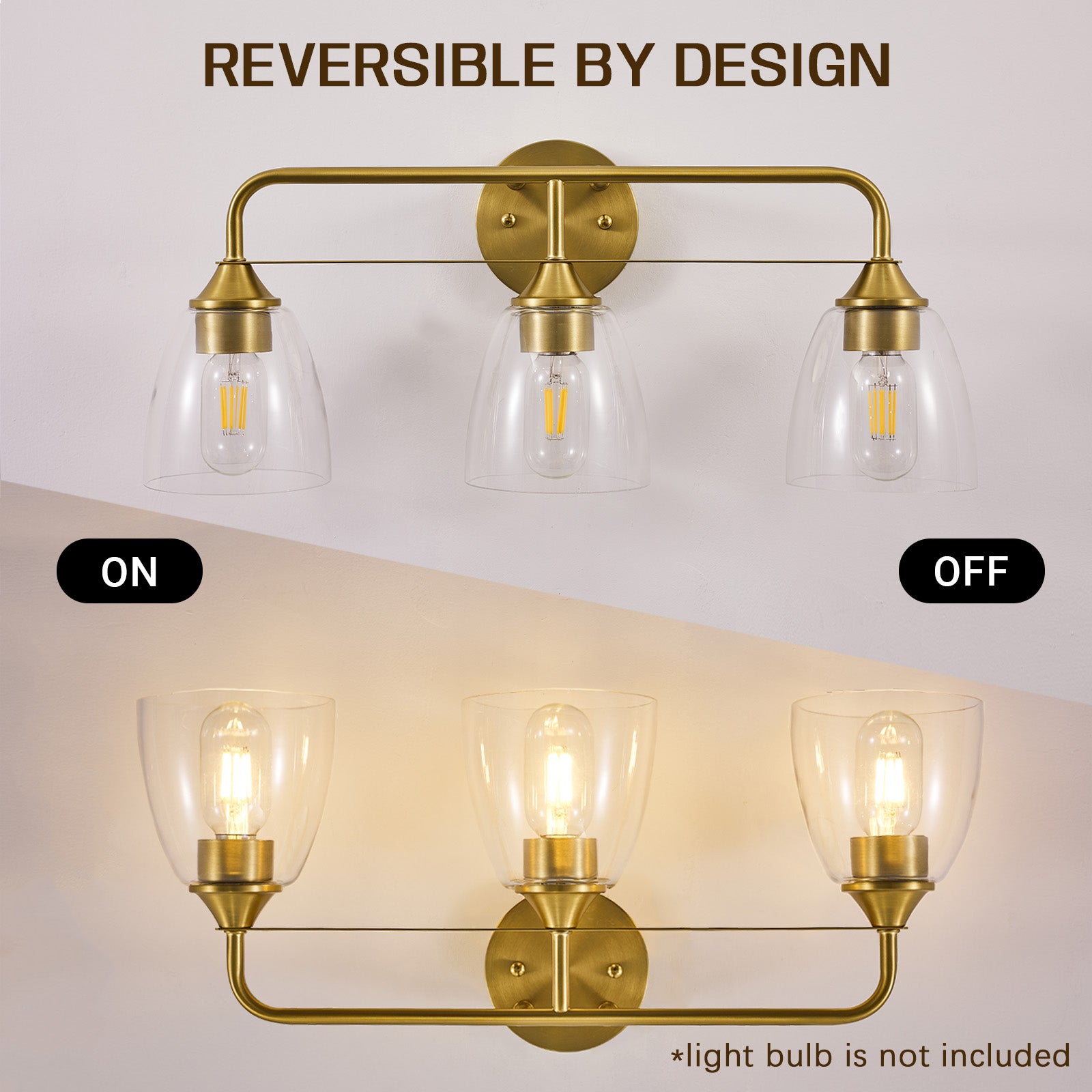 Modern Clear Bell Glass Wall Light Dual-Rail Frame Bathroom Vanity Light