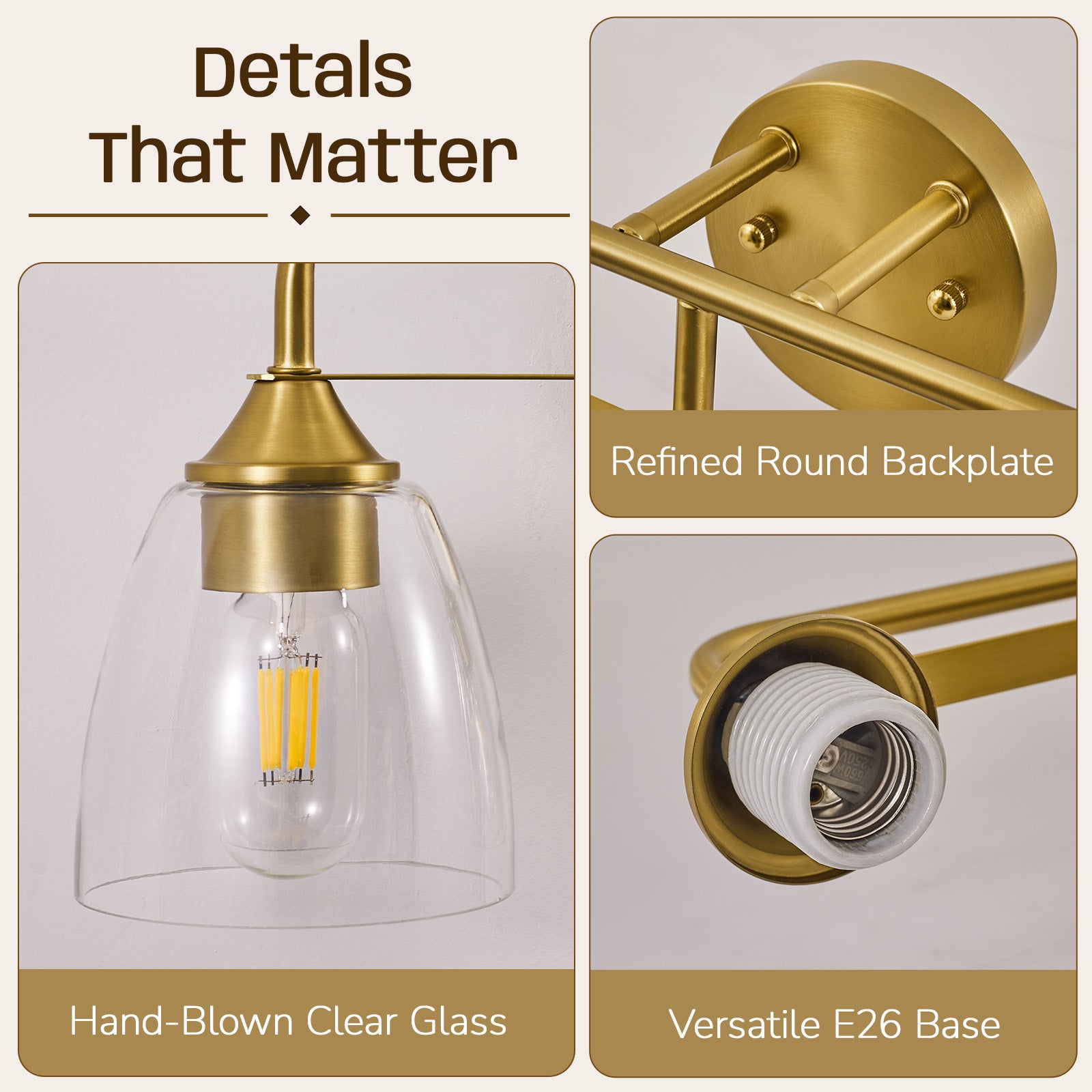 Modern Clear Bell Glass Wall Light Dual-Rail Frame Bathroom Vanity Light
