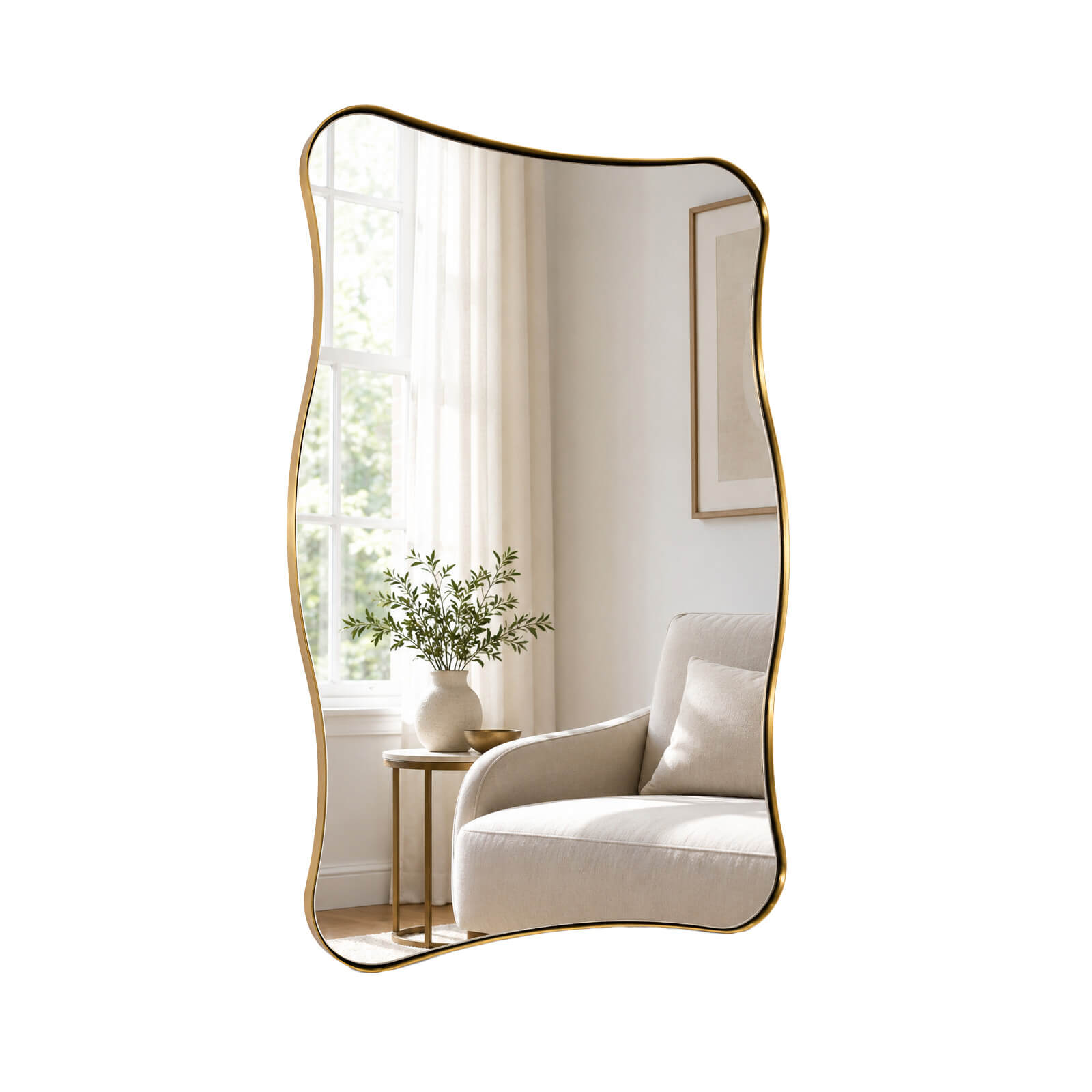 Contemporary Wavy Rectangle Scalloped Bathroom Wall Mirror | Stainless Steel Frame