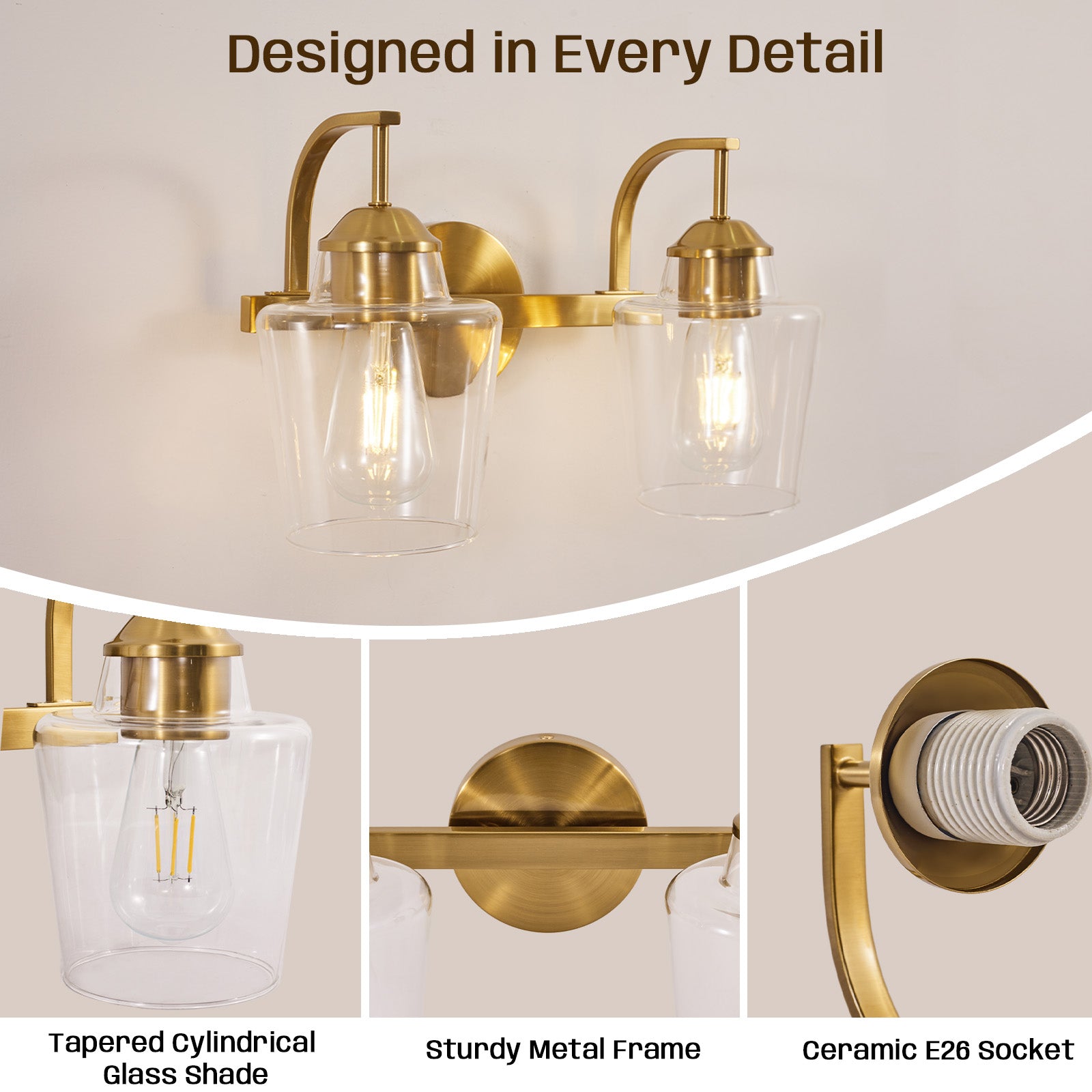 Contemporary Hand-Blown Tapered Glass Shades Bathroom Vanity Lights