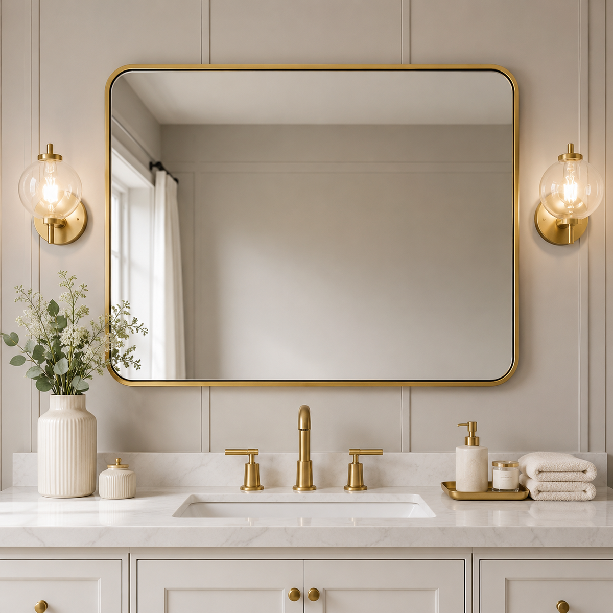 Modern Bold Framed Rectangle Wall Mirrors for Bathroom Wall| Stainless Steel Framed