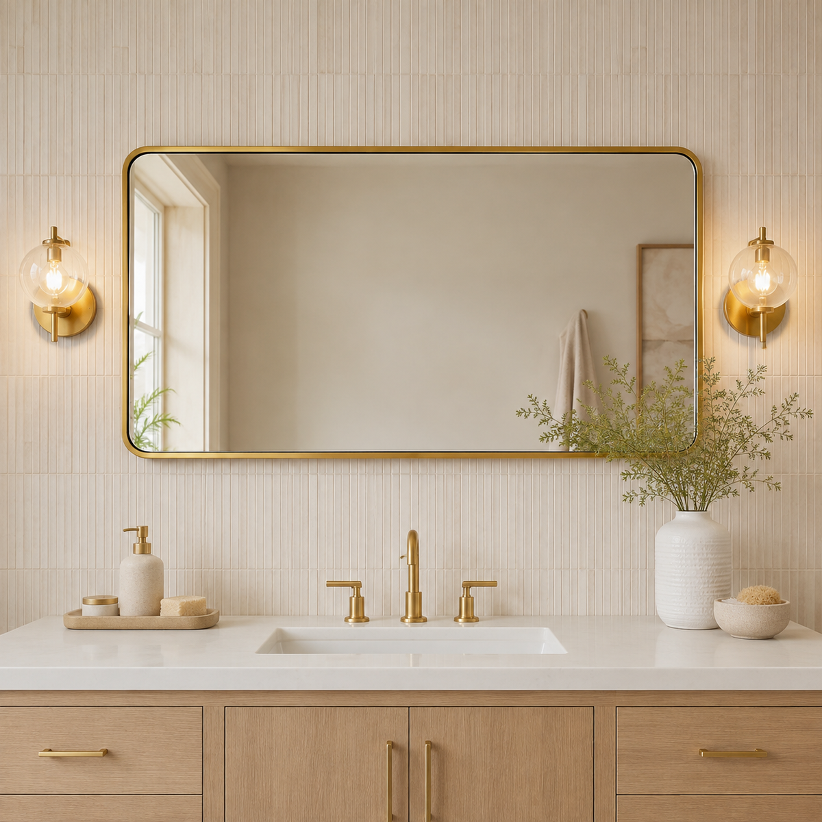 Modern Bold Framed Rectangle Wall Mirrors for Bathroom Wall| Stainless Steel Framed