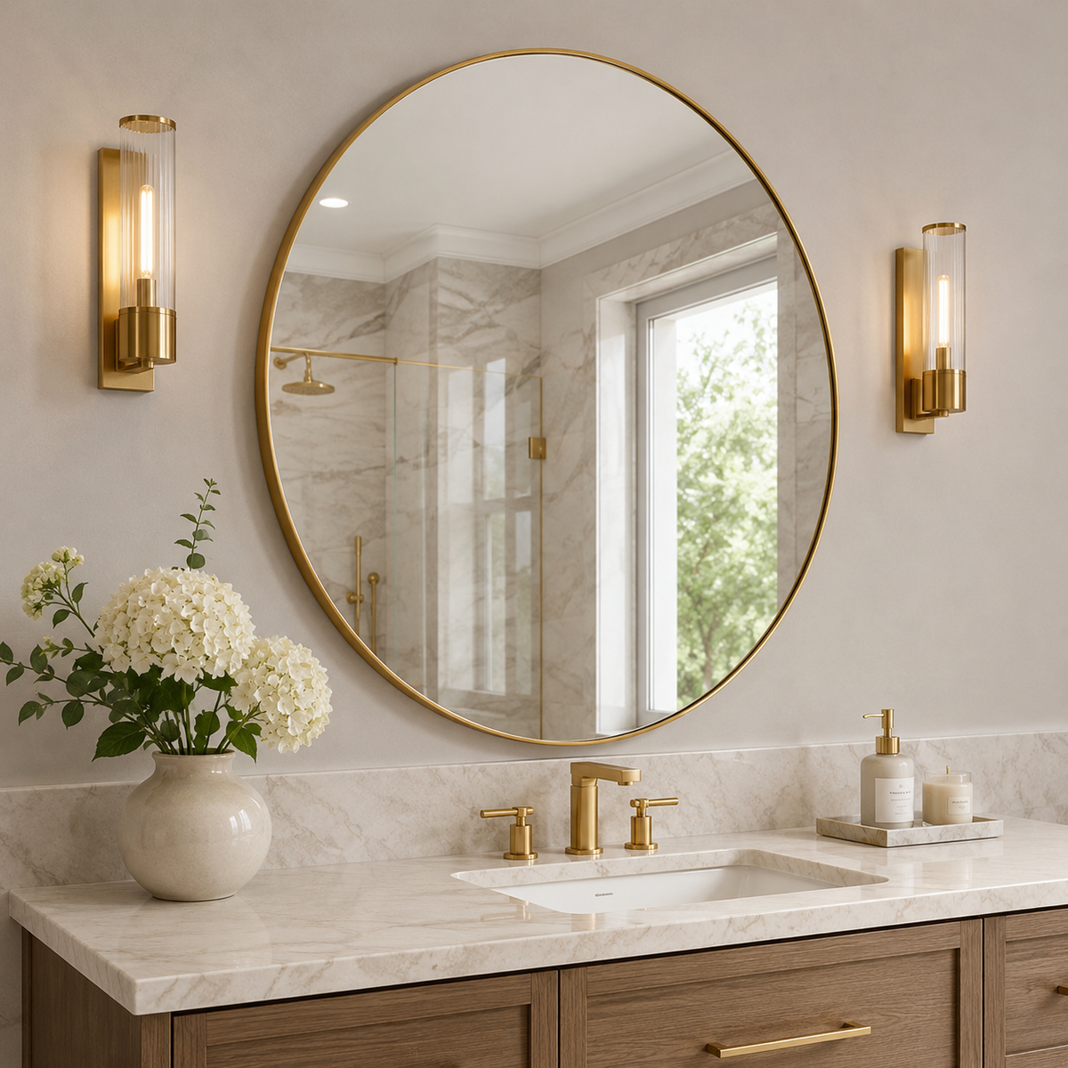 Modern Round Bathroom Mirrors Circle Wall Mirror | Stainless Steel Frame