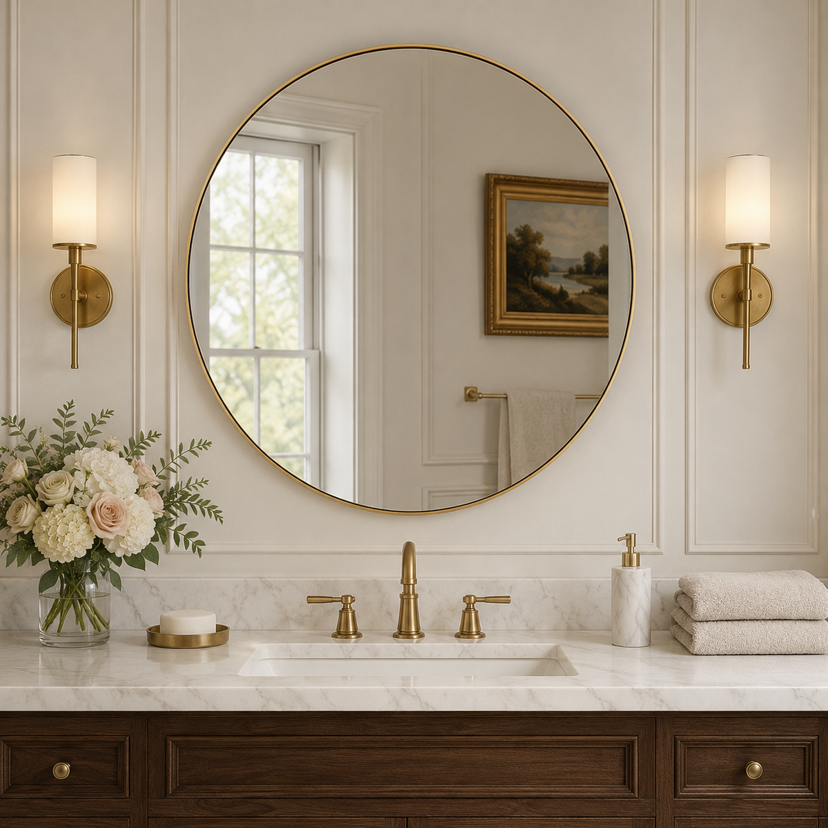 Modern Round Bathroom Mirrors Circle Wall Mirror | Stainless Steel Frame