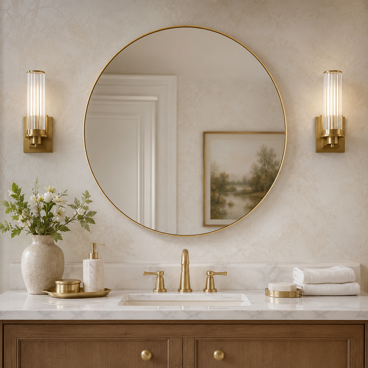 Modern Round Bathroom Mirrors Circle Wall Mirror | Stainless Steel Frame