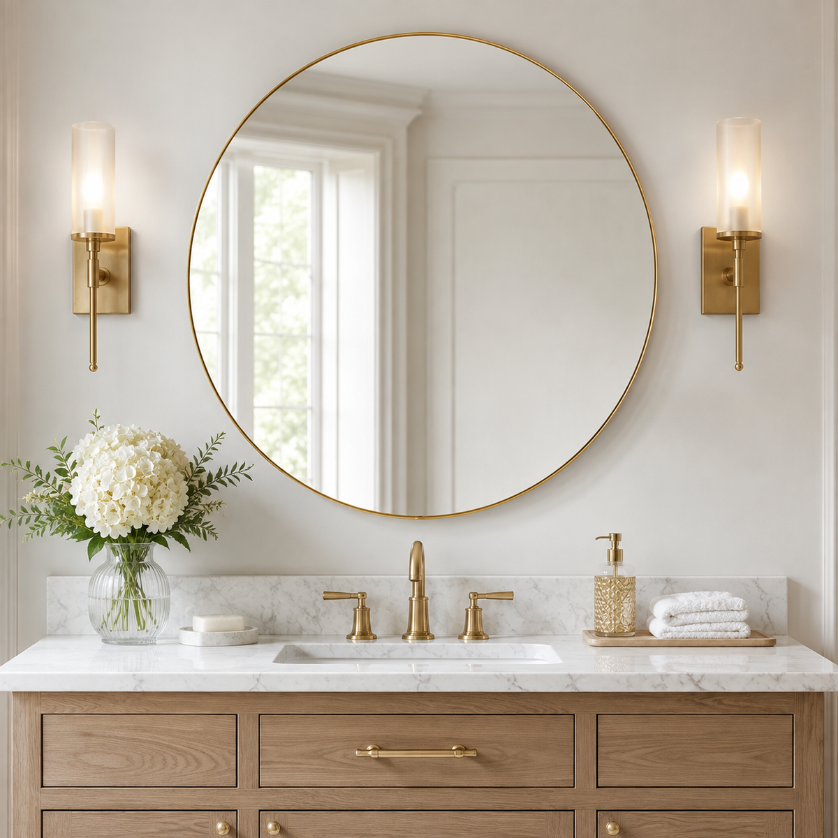 Modern Round Bathroom Mirrors Circle Wall Mirror | Stainless Steel Frame