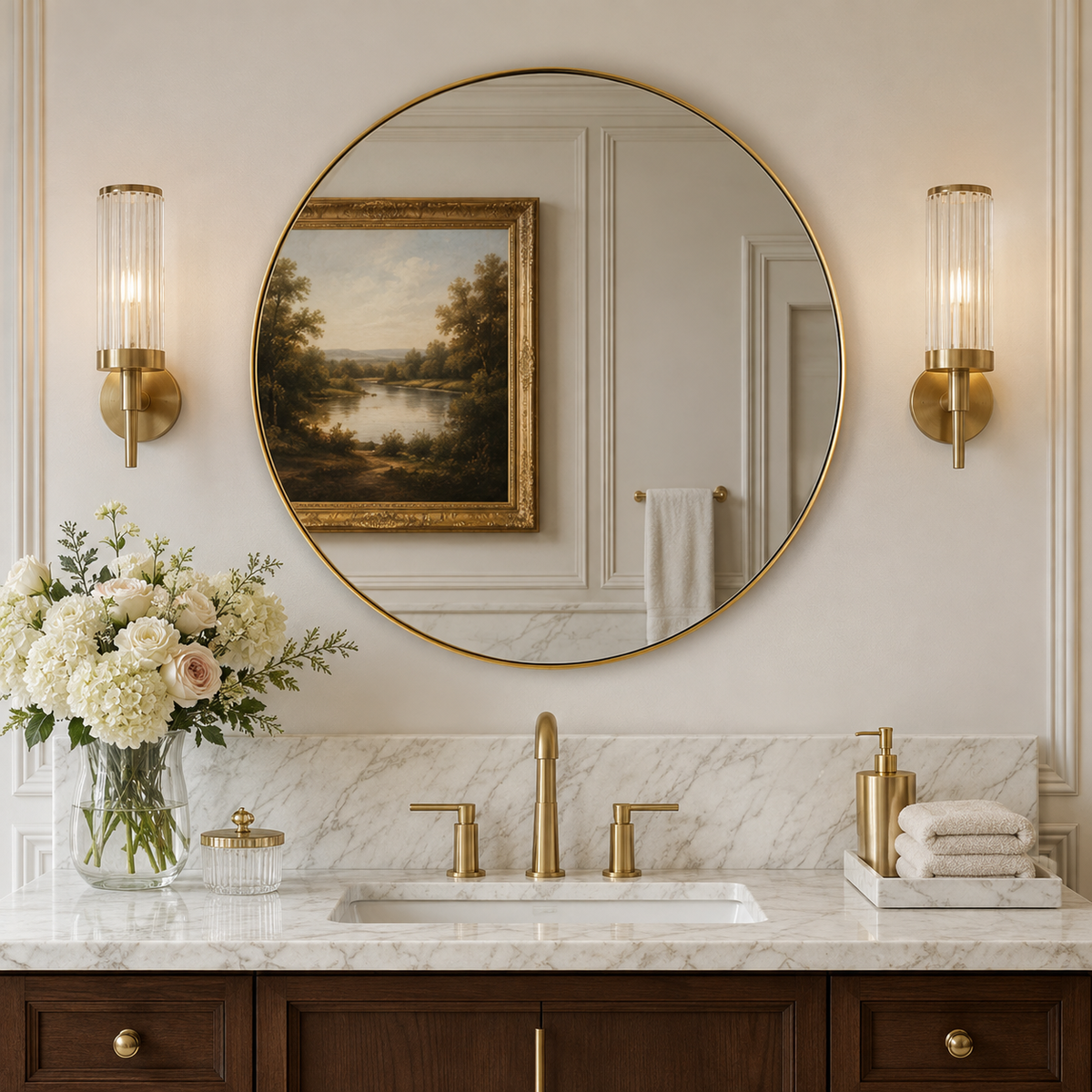 Modern Round Bathroom Mirrors Circle Wall Mirror | Stainless Steel Frame