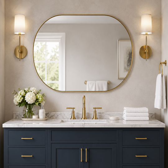 Modern Pill Shaped Capsule Wall Mirrors Long Oval Bathroom Vanity Mirror | Stainless Steel Frame
