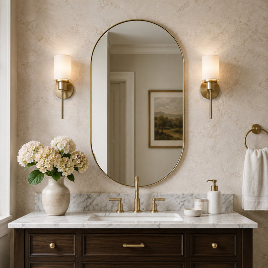 Modern Pill Shaped Capsule Wall Mirrors Long Oval Bathroom Vanity Mirror | Stainless Steel Frame