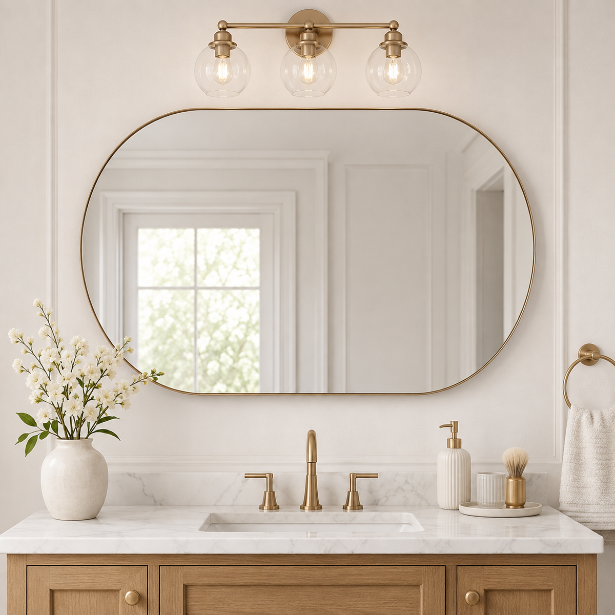 Modern Pill Shaped Capsule Wall Mirrors Long Oval Bathroom Vanity Mirror | Stainless Steel Frame