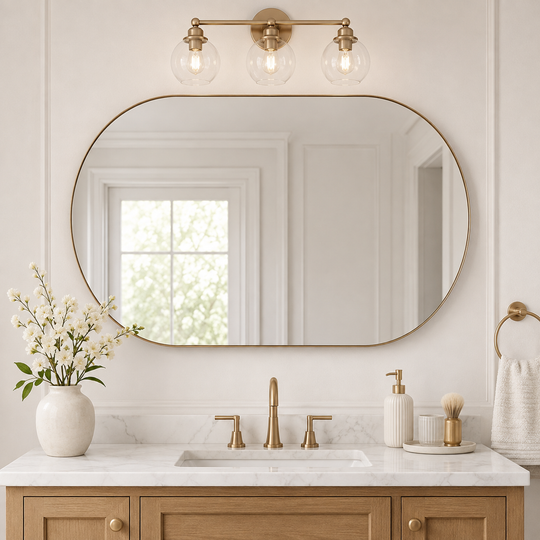 Modern Pill Shaped Capsule Wall Mirrors Long Oval Bathroom Vanity Mirror | Stainless Steel Frame