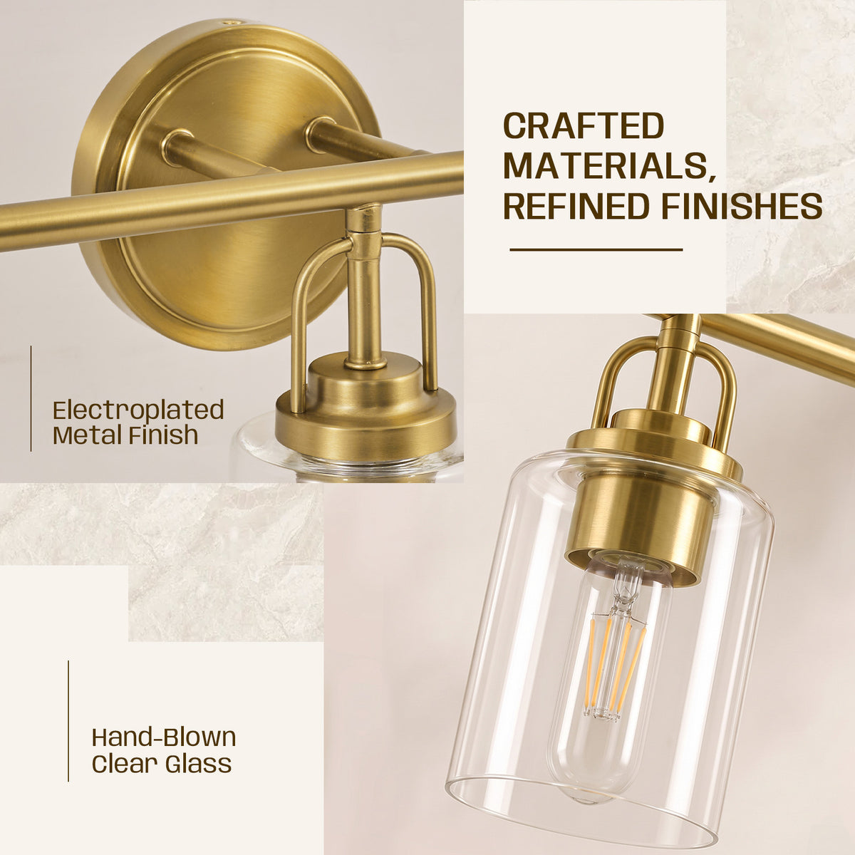 Transitional Cylindrical Clear Glass Shade Bathroom Vanity Light