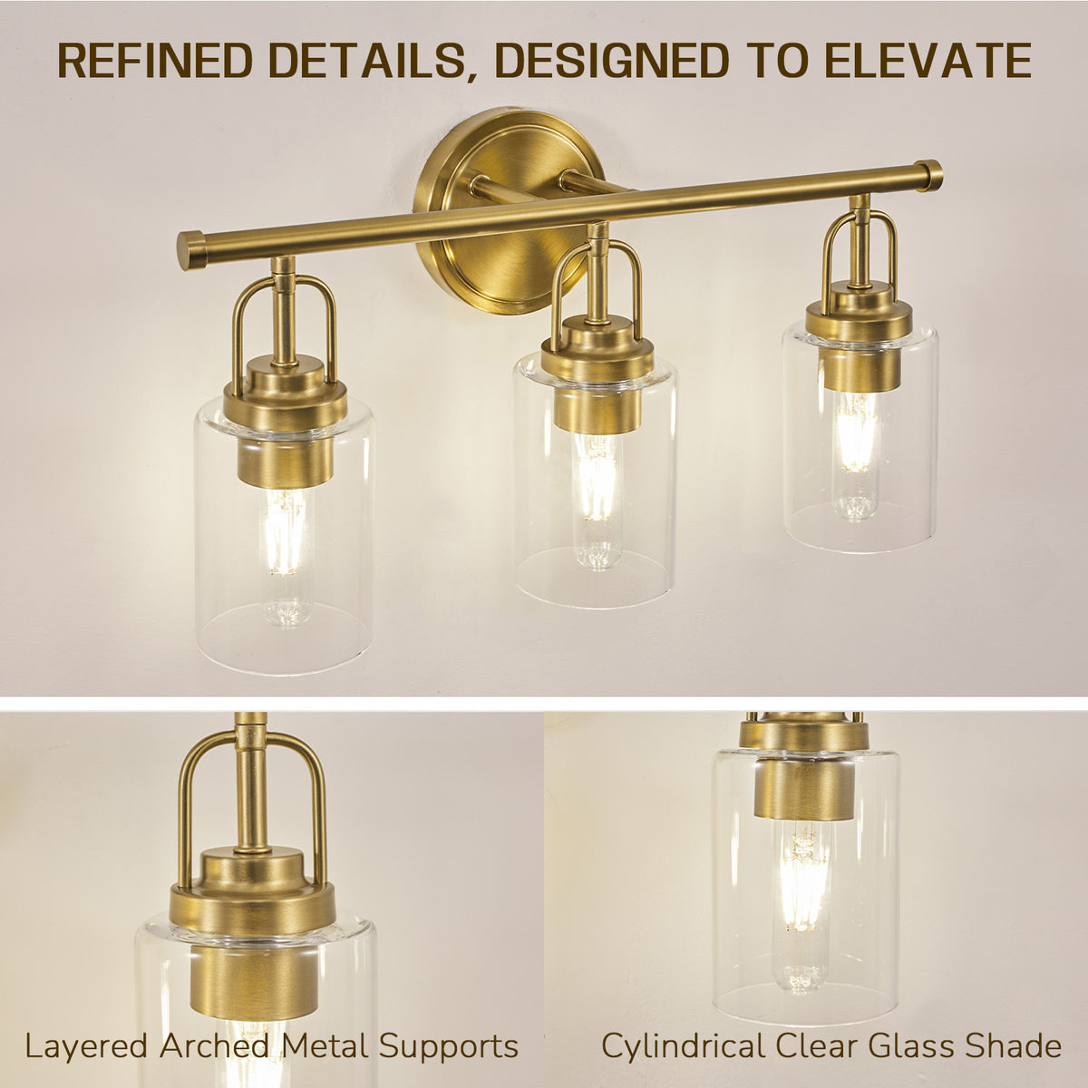 Transitional Cylindrical Clear Glass Shade Bathroom Vanity Light