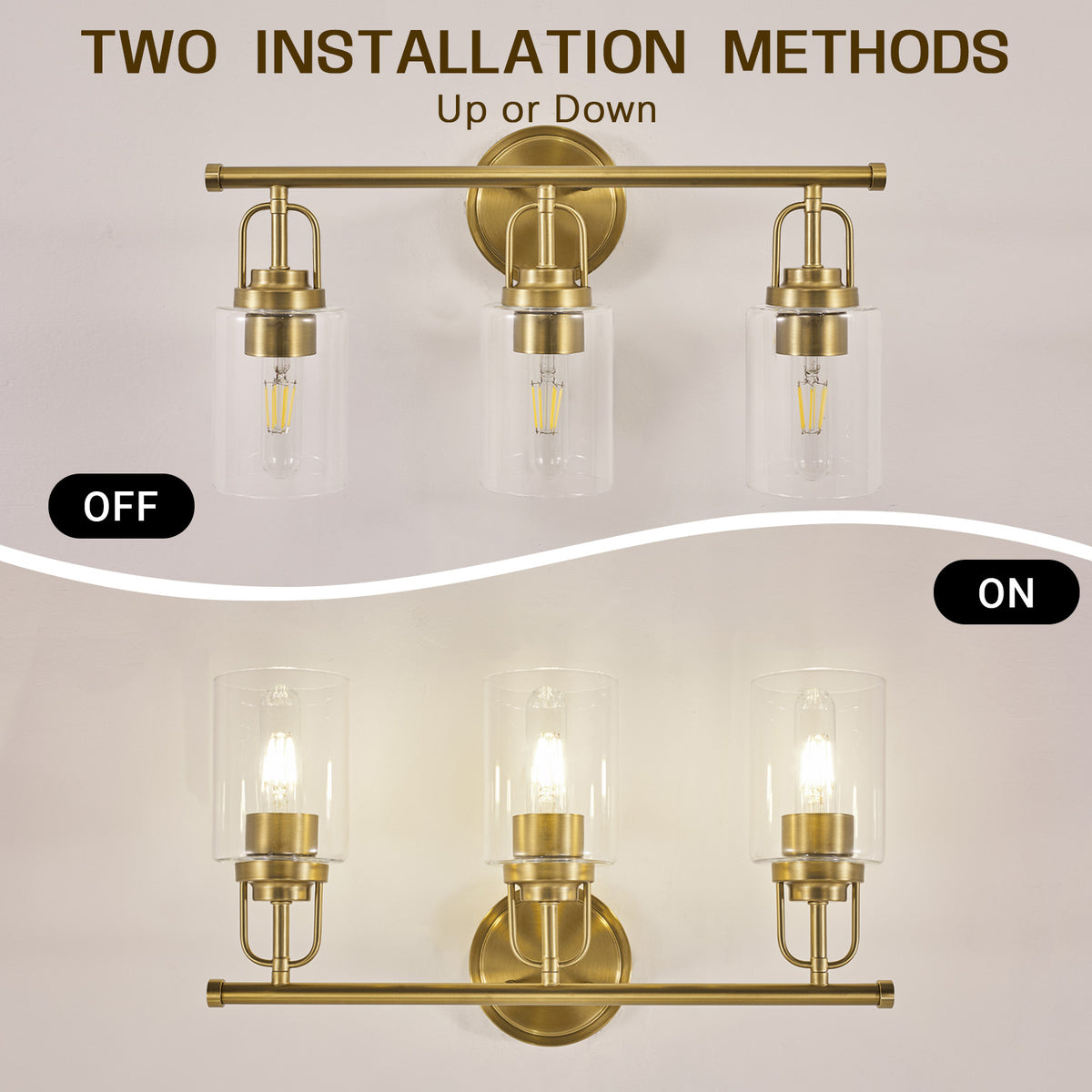 Transitional Cylindrical Clear Glass Shade Bathroom Vanity Light