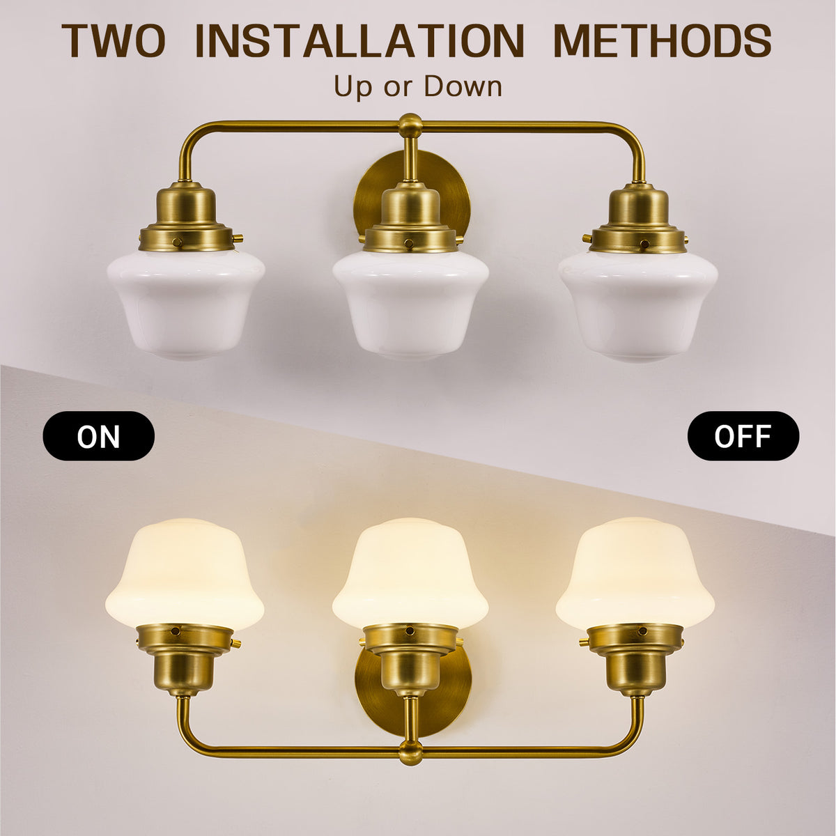 Traditional Schoolhouse Opal Glass Shade Bathroom Vanity Light