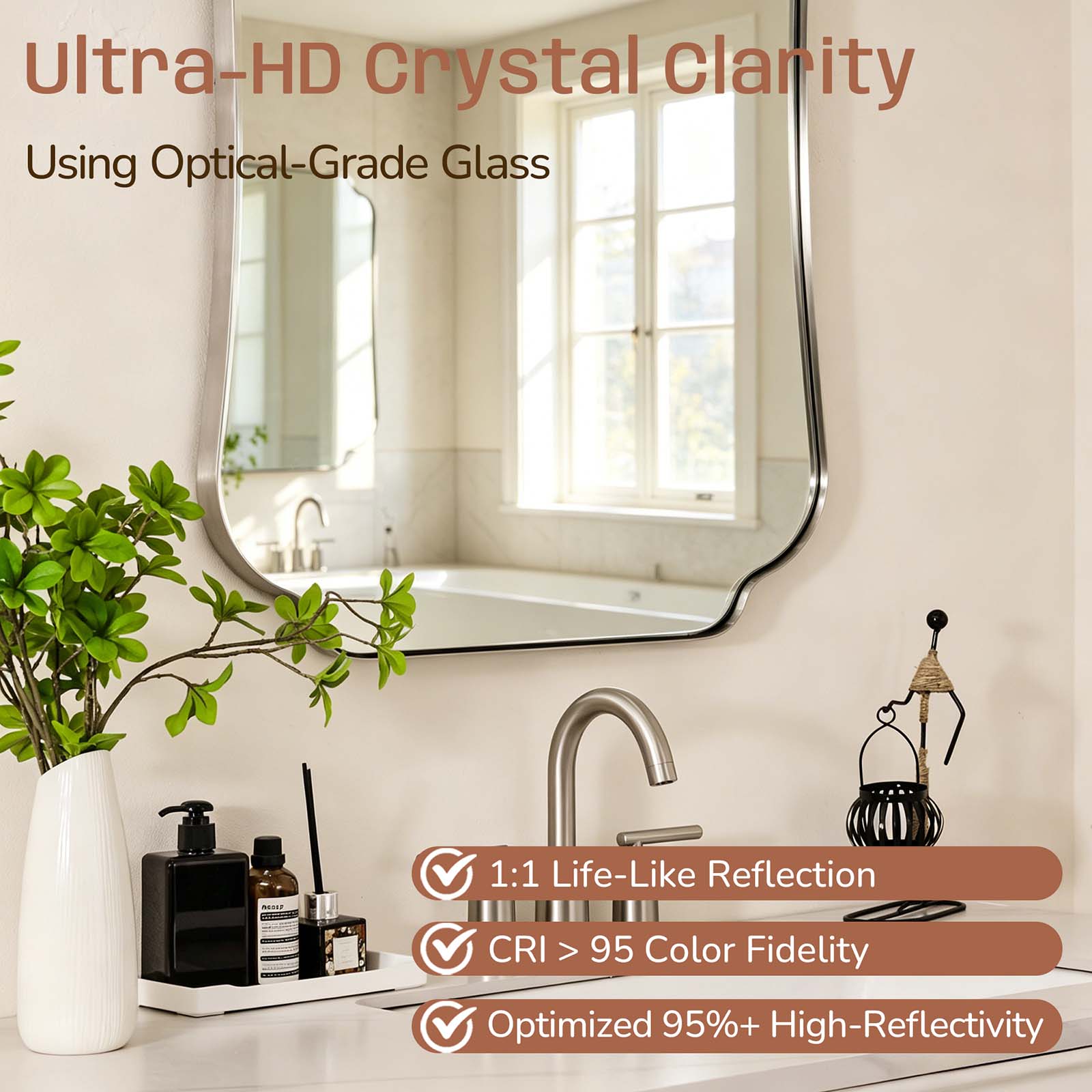 Contemporary Concave Edge Scalloped Bathroom Mirror Decorative | Stainless Steel Frame