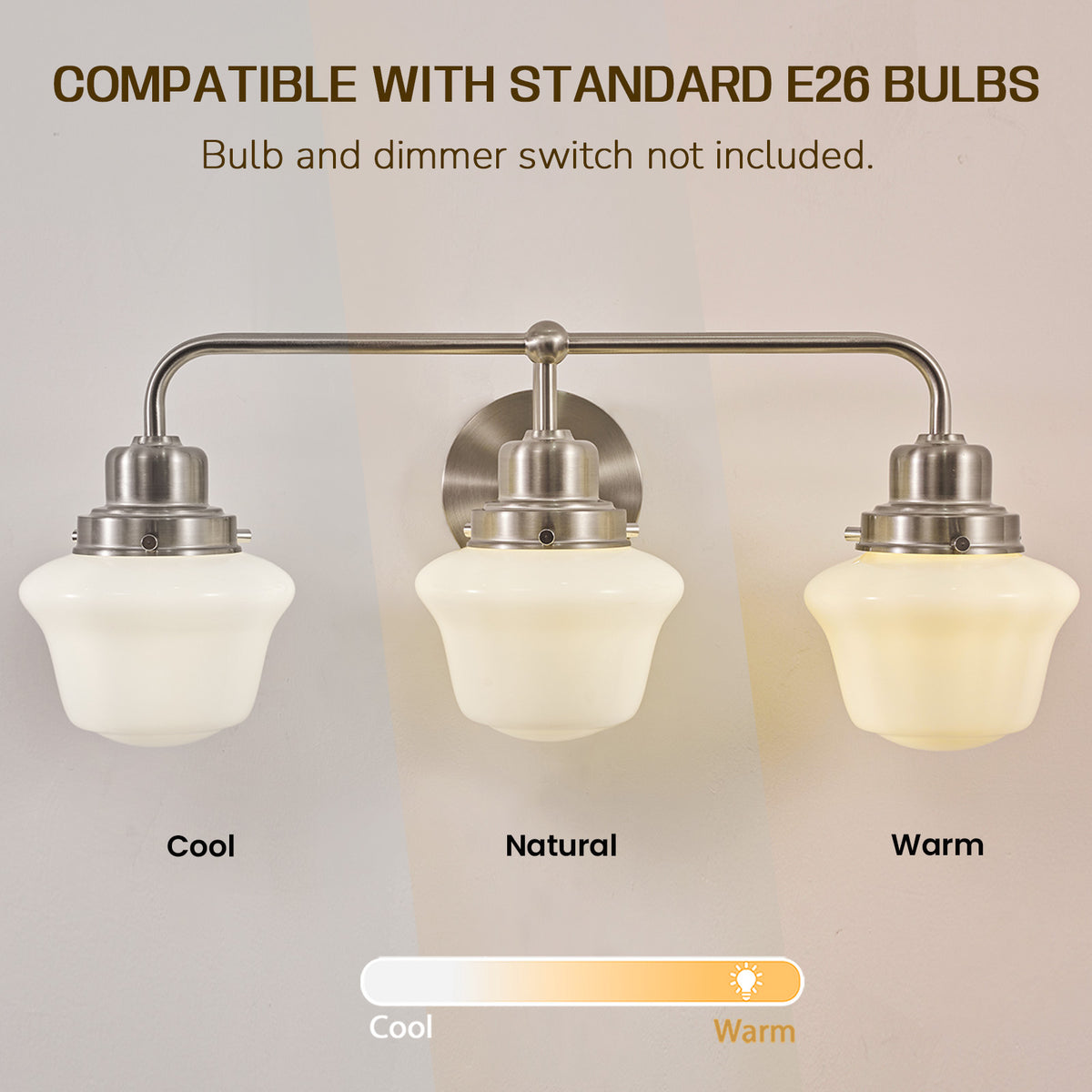 Traditional Schoolhouse Opal Glass Shade Bathroom Vanity Light