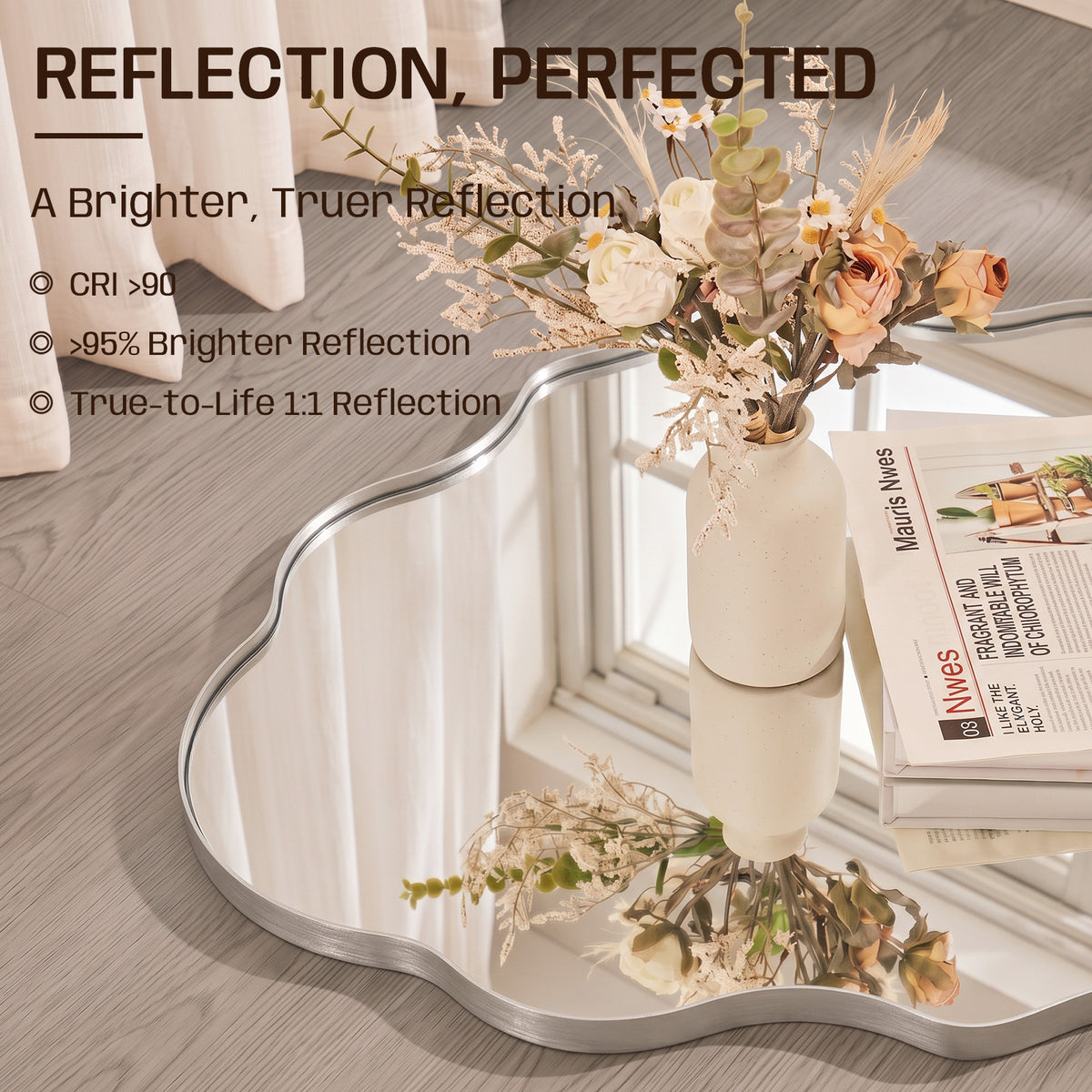 Modern Scalloped Oval Bathroom Vanity Mirror Wavy Wall Mirror | Stainless Steel Frame