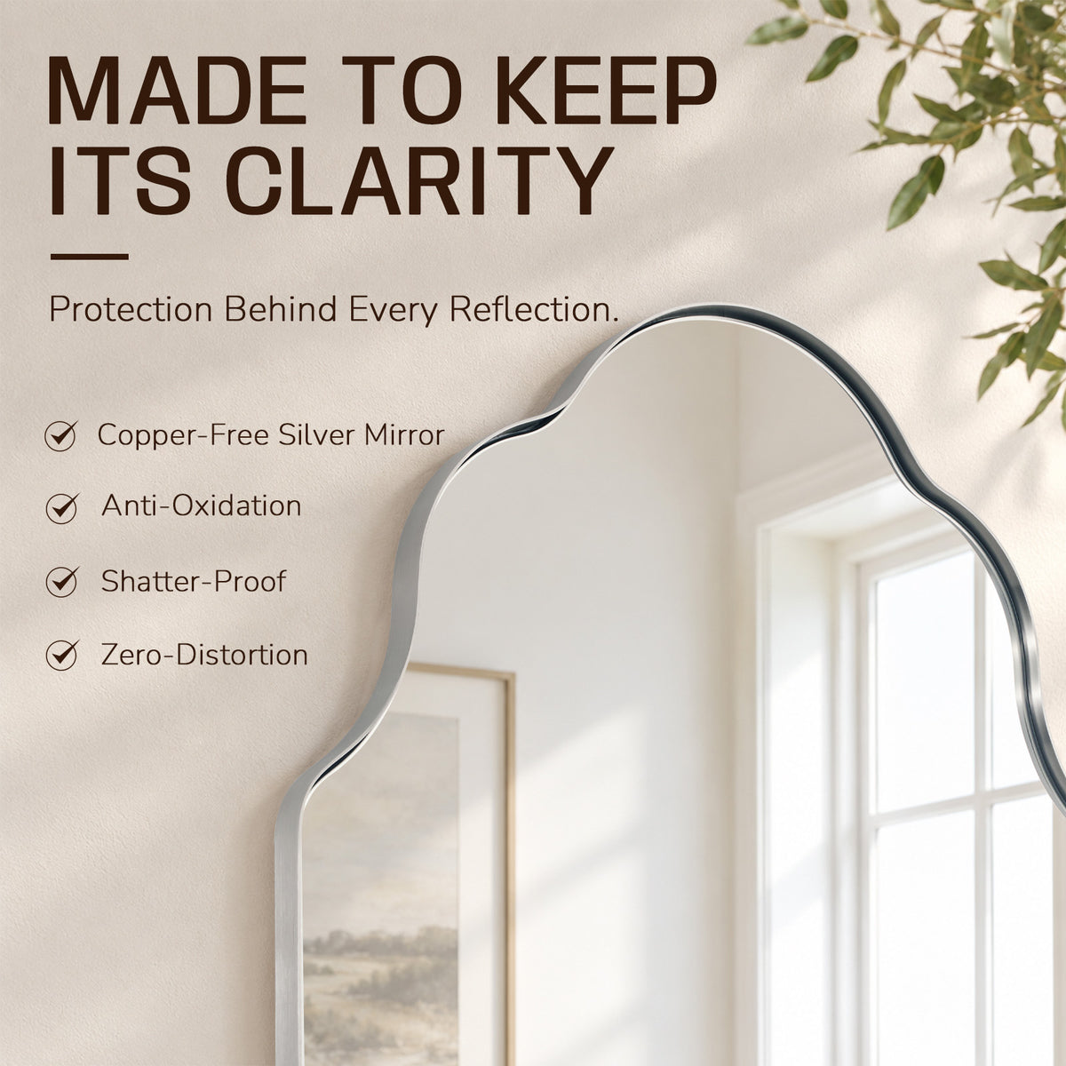 Modern Scalloped Oval Bathroom Vanity Mirror Wavy Wall Mirror | Stainless Steel Frame