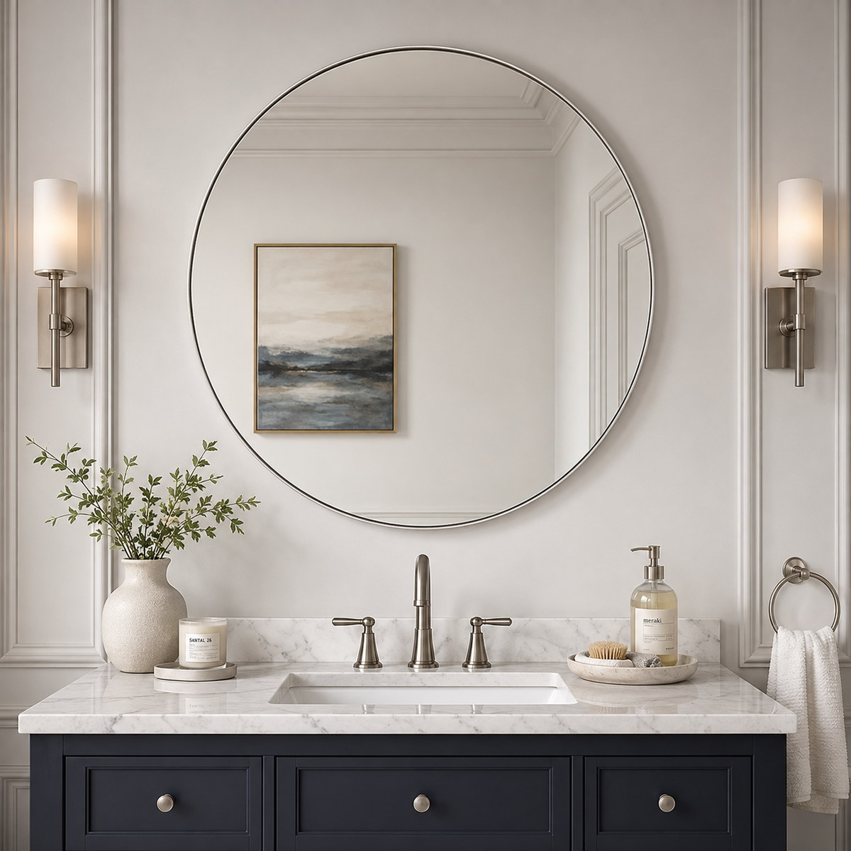 Modern Round Bathroom Mirrors Circle Wall Mirror | Stainless Steel Frame