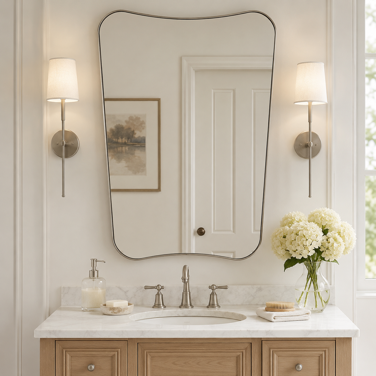 Italian Luxury Style Irregular Scalloped Wall Mirror for Bathroom  |Stainless Steel Frame