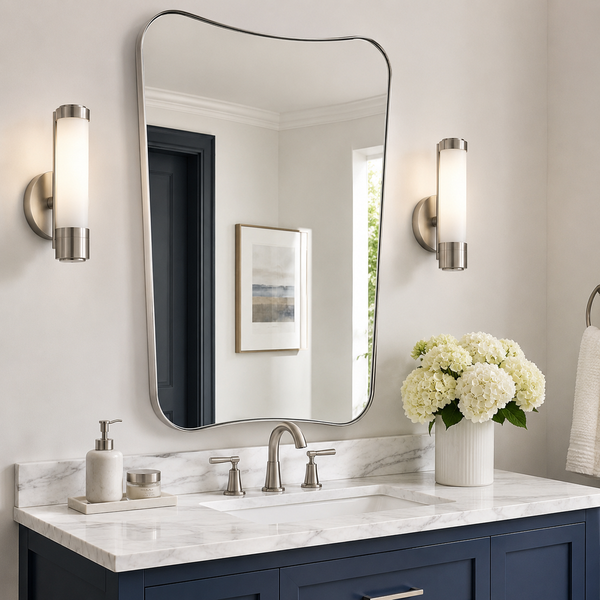 Italian Luxury Style Irregular Scalloped Wall Mirror for Bathroom  |Stainless Steel Frame