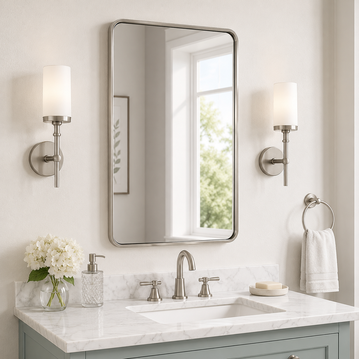 Modern Bold Framed Rectangle Wall Mirrors for Bathroom Wall| Stainless Steel Framed