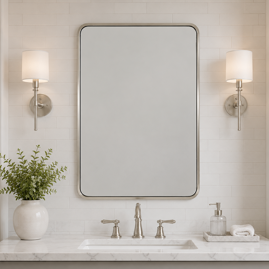Modern Bold Framed Rectangle Wall Mirrors for Bathroom Wall| Stainless Steel Framed