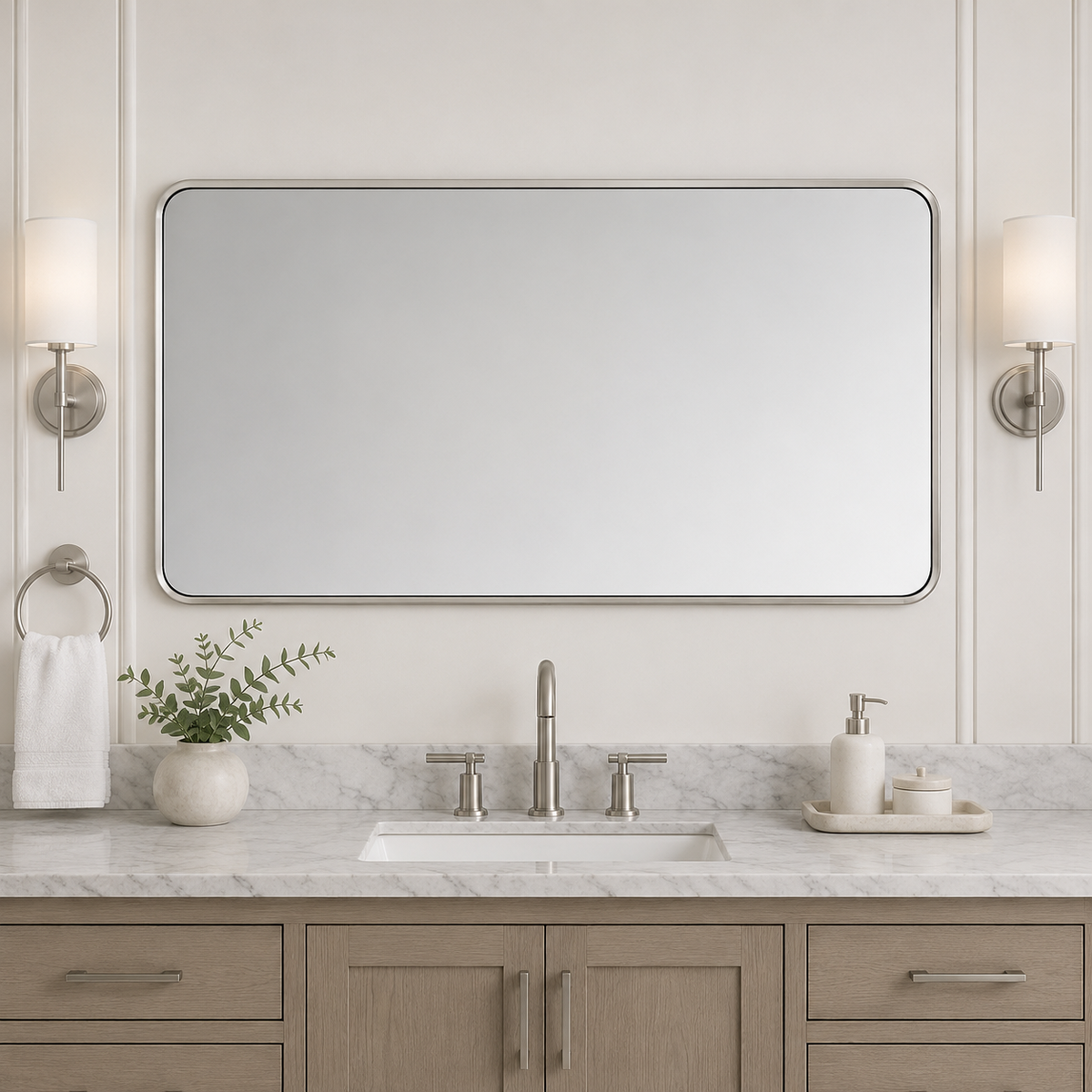 Modern Bold Framed Rectangle Wall Mirrors for Bathroom Wall| Stainless Steel Framed