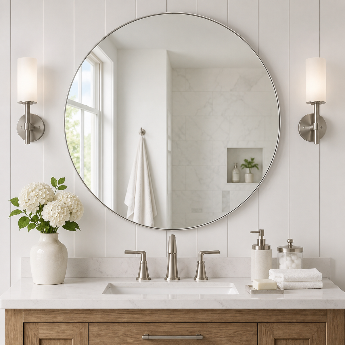 Modern Round Bathroom Mirrors Circle Wall Mirror | Stainless Steel Frame