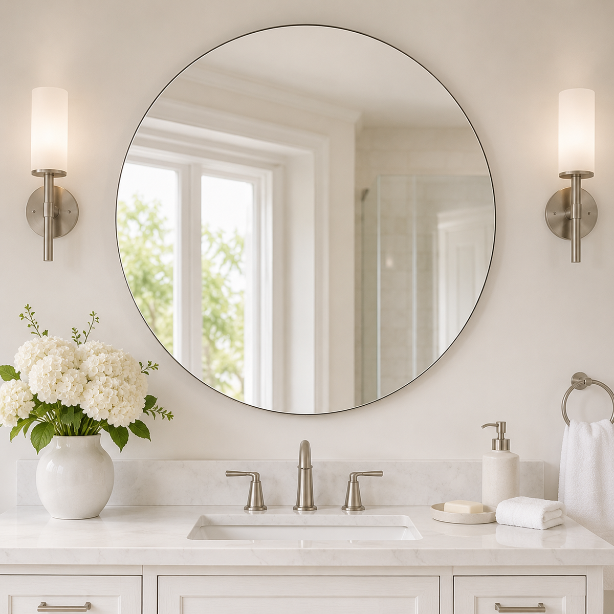 Modern Round Bathroom Mirrors Circle Wall Mirror | Stainless Steel Frame
