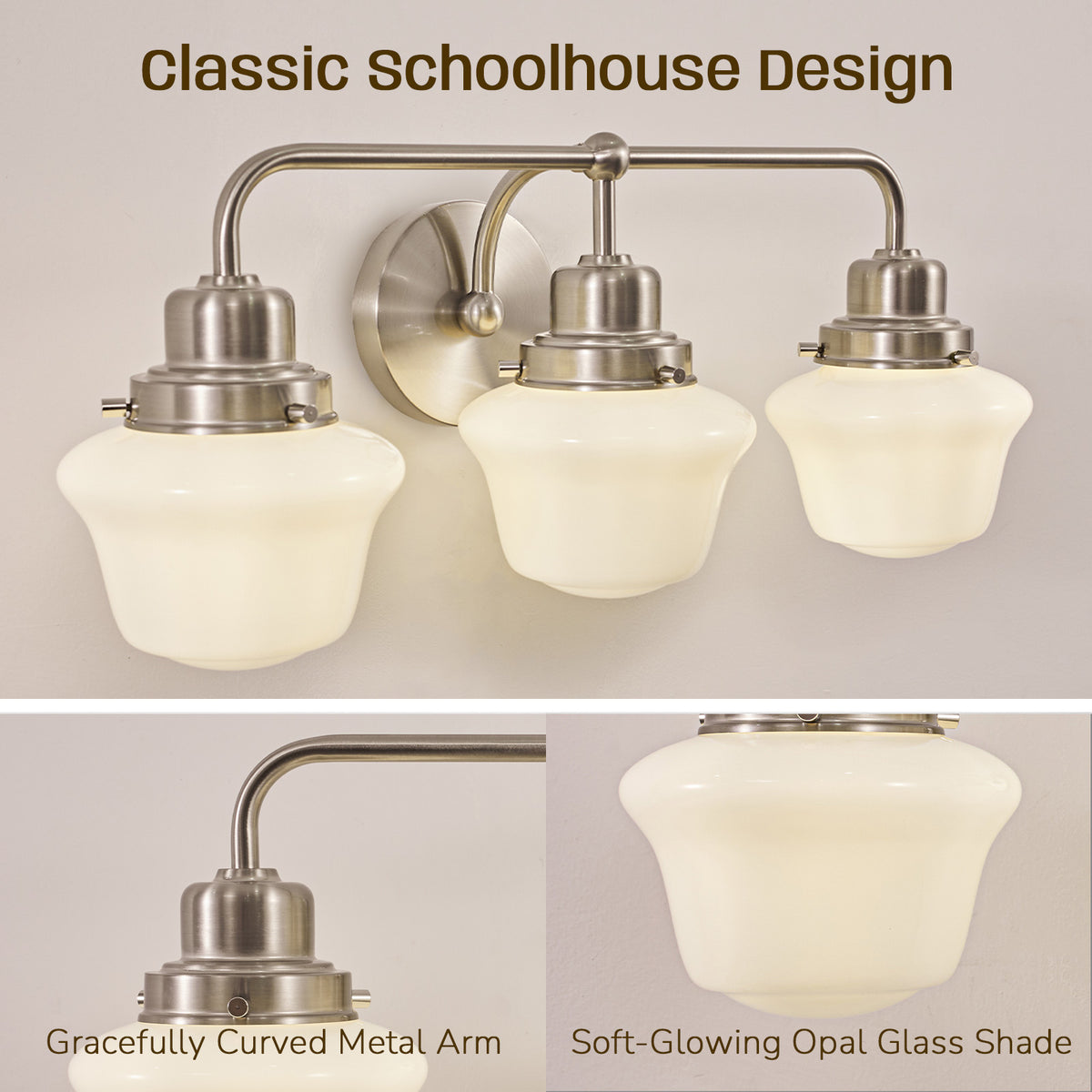 Traditional Schoolhouse Opal Glass Shade Bathroom Vanity Light