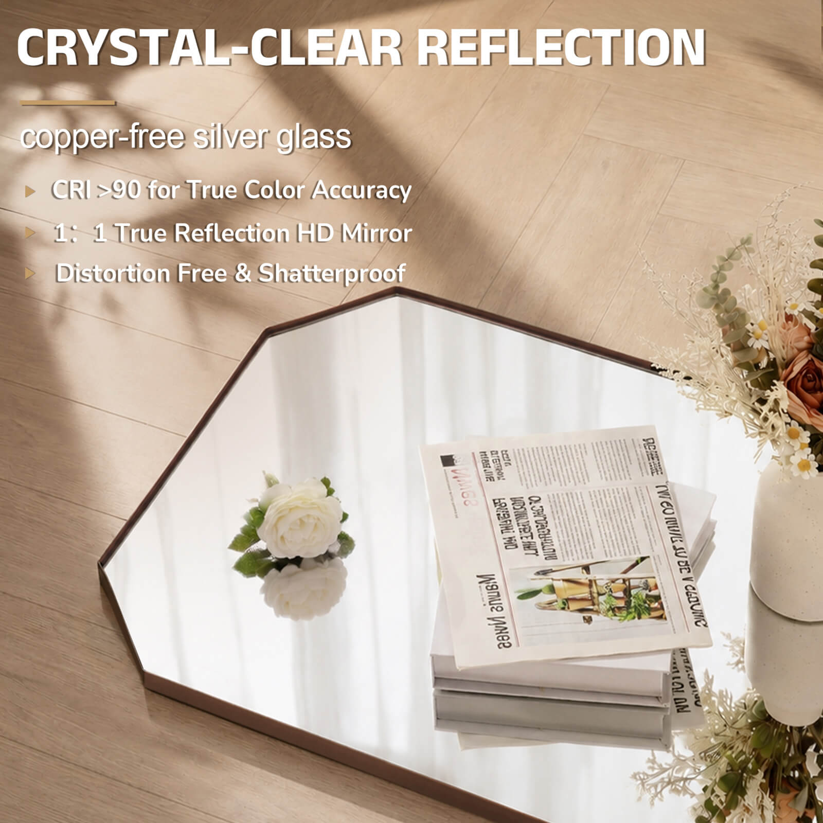 Contemporary Cut Corner Octagonal Scalloped Rectangle Mirror for Bathroom  |Stainless Steel Frame